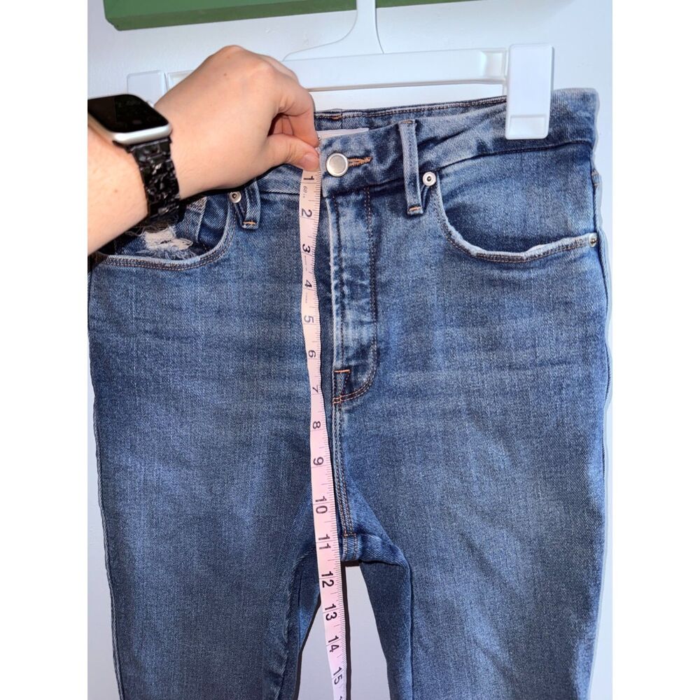 Good American Good Legs High Rise Skinny Jeans Size 6/28 Blue Distressed Raw Hem - Picture 7 of 7